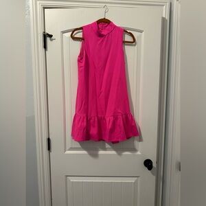 Short hot pink dress with ruffle at the bottom!